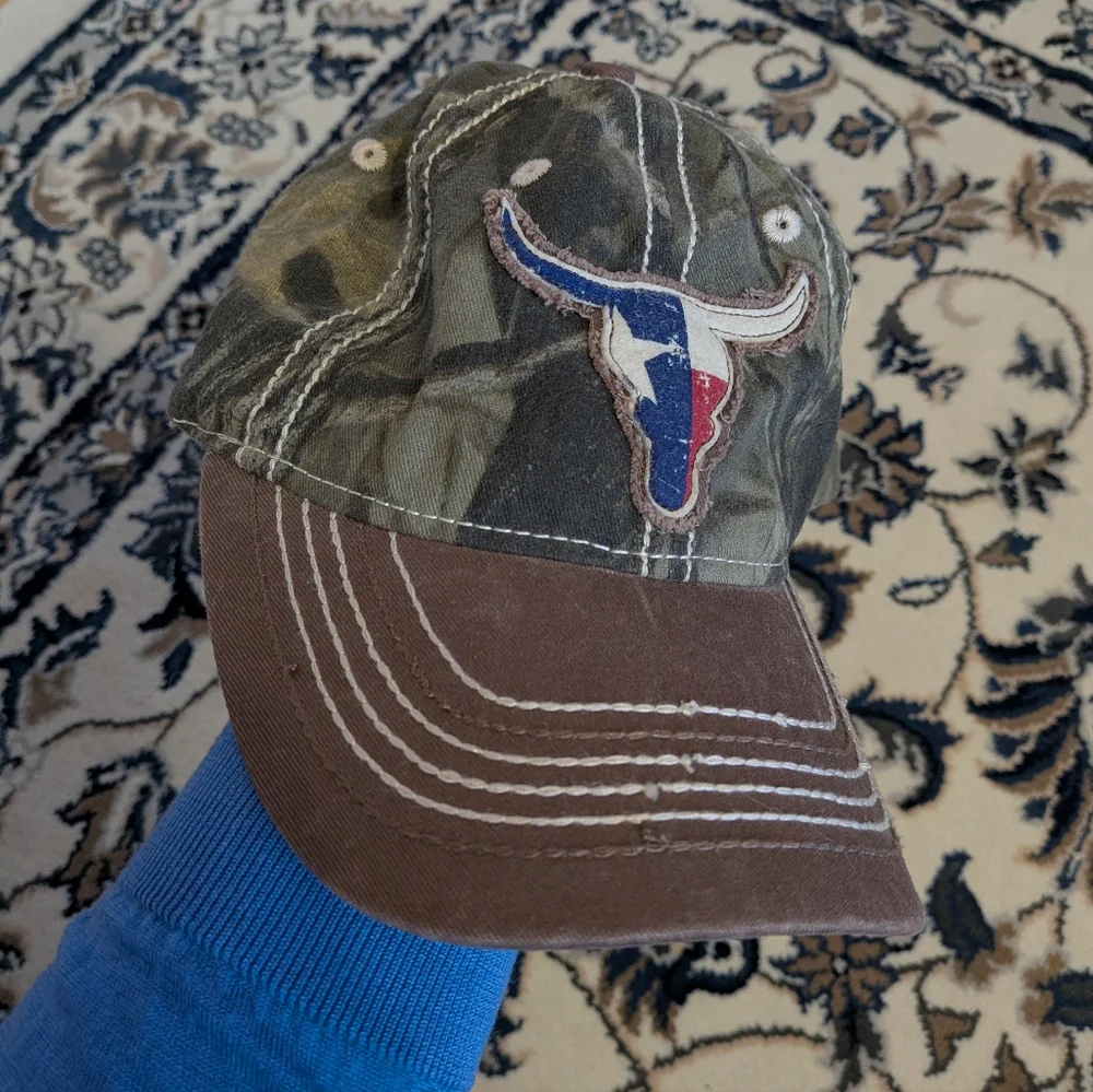 Camouflage and Brown Cap with Texas Longhorn Logo